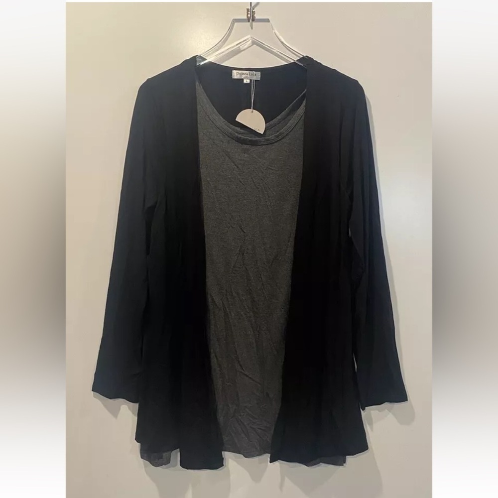 NWT Patrizia Luca Milano Black‎ Gray Twofer Cardigan Set Womens Large (1207)